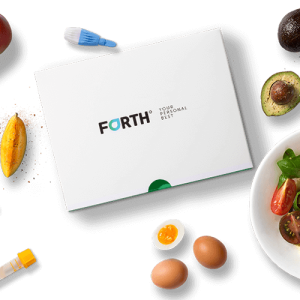 blood test postal packet and vials and fruit